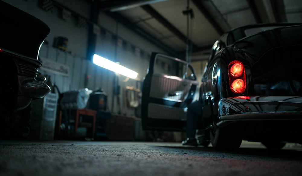 Service bay lit by a worklight